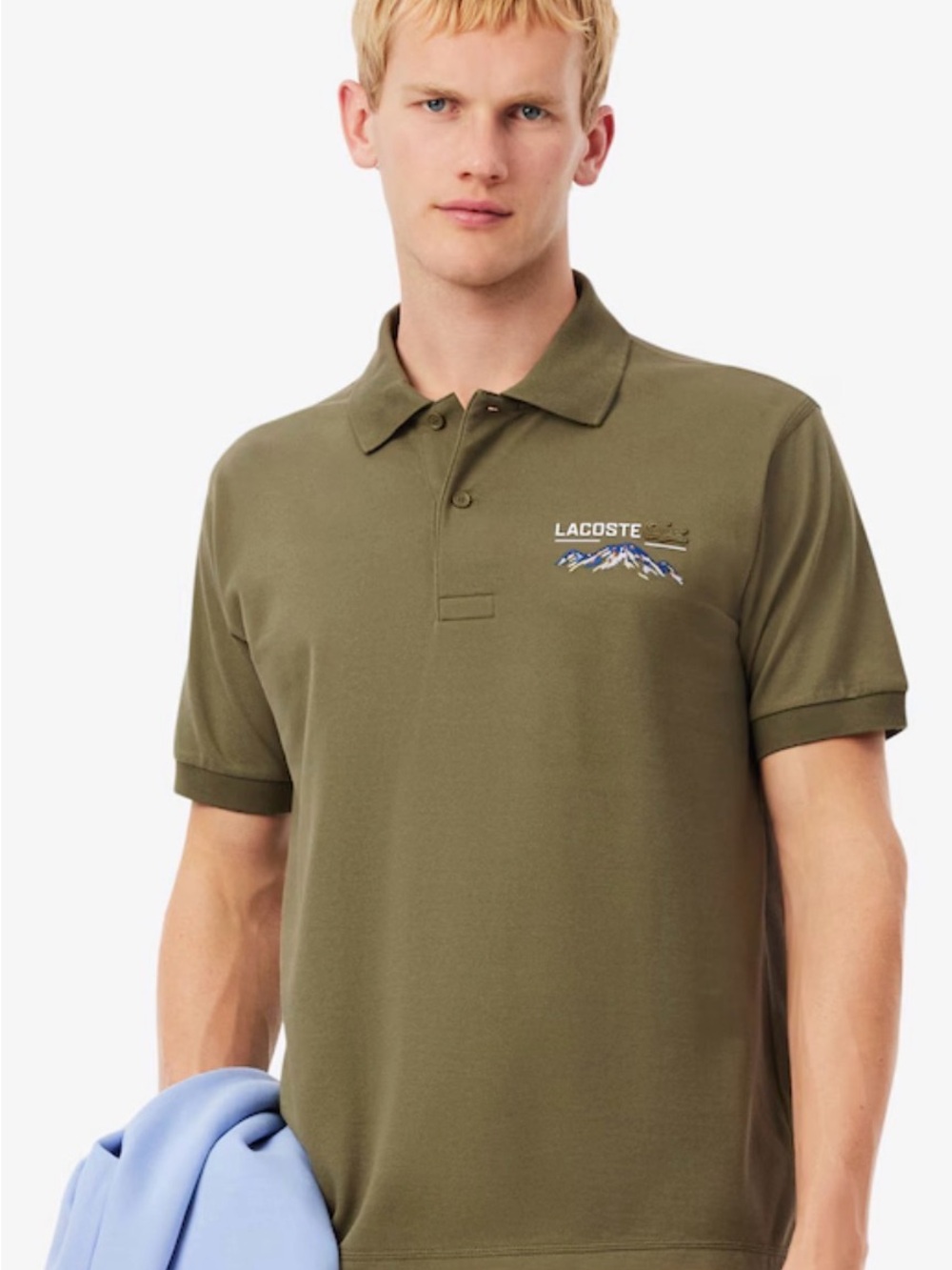 New Lacoste Polo Green Classic Fit Pique Shirt Mountains Logo Size Small NWT